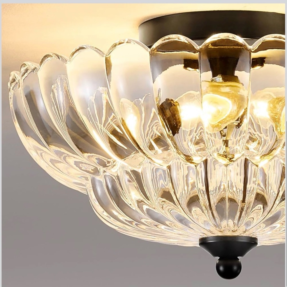 Modern Black Ceiling Light Fixture, 12" Clear Glass Flush Mount Chandeliers - Picture 3 of 6